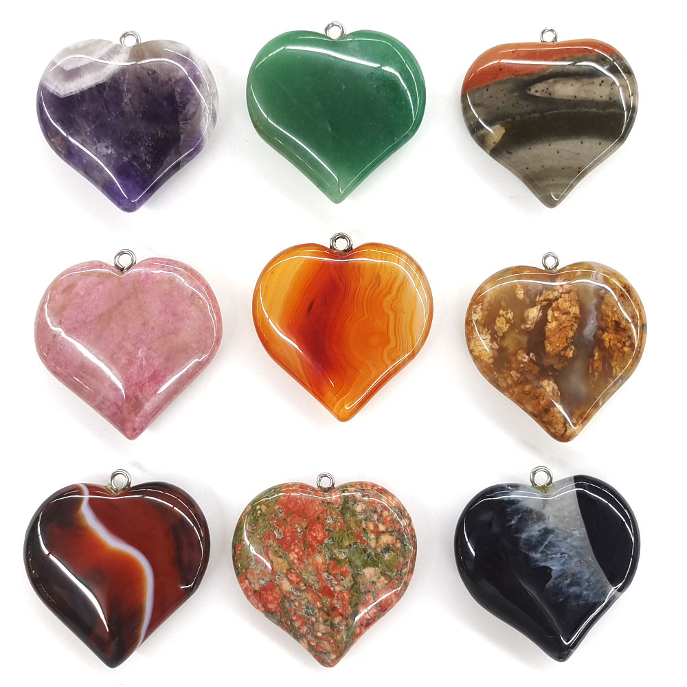 Crystal Pendant Necklace Natural Stone - 40mm Peach Heart Shape Pendant Natural