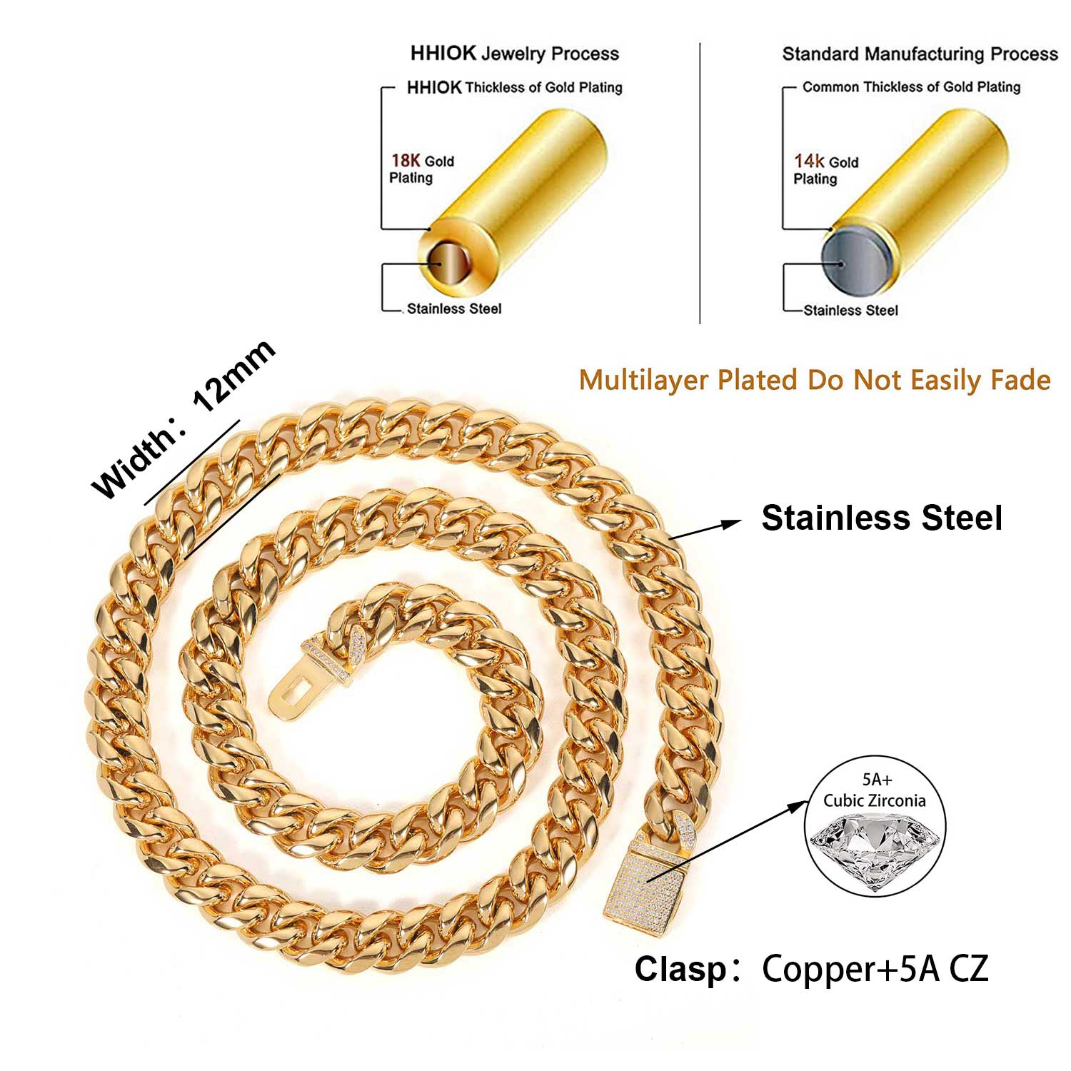 12mm Miami Mens Cuban Link Cha - Cuban Link Chain 12Mm ulasan dan harga