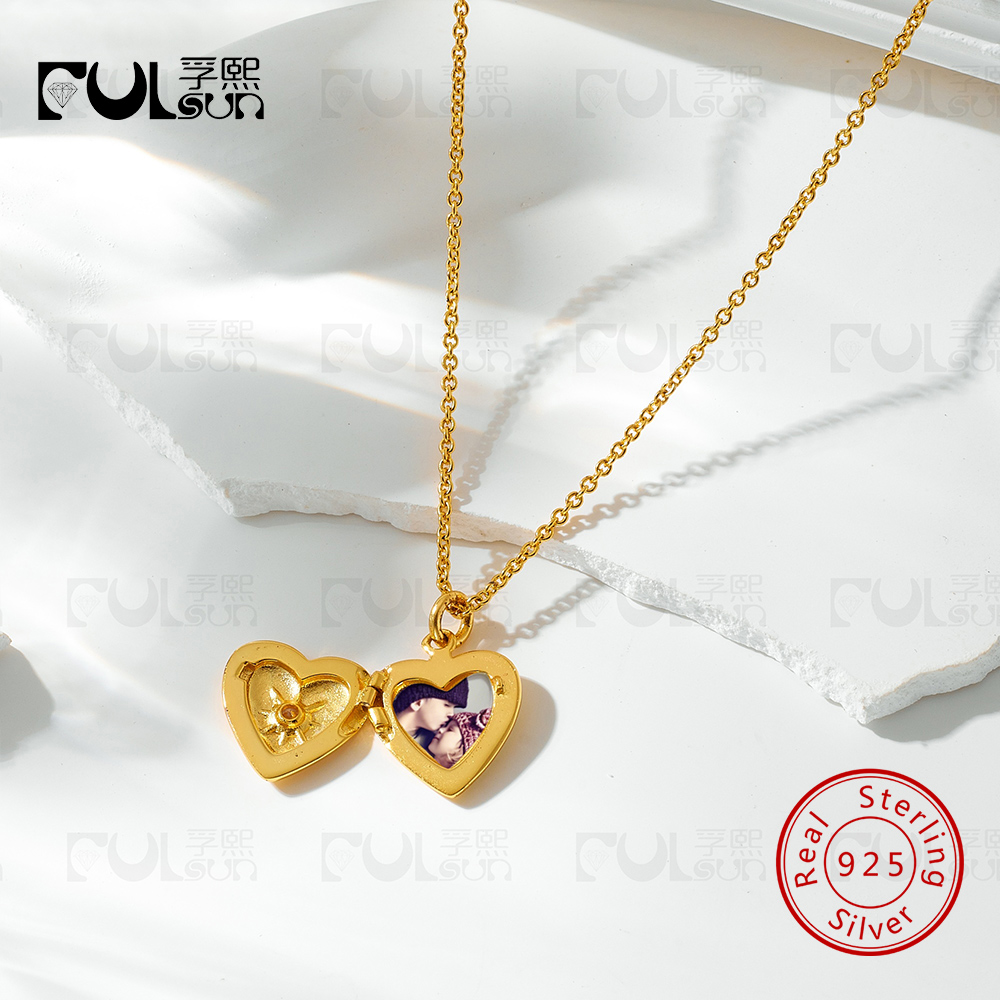 925 Sterling Silver 14K Gold P - Heart Locket Necklace Photo ulasan dan harga