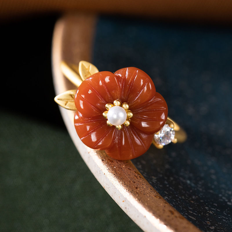 Red Natural Jade Flower Rings  - Rings ulasan dan harga