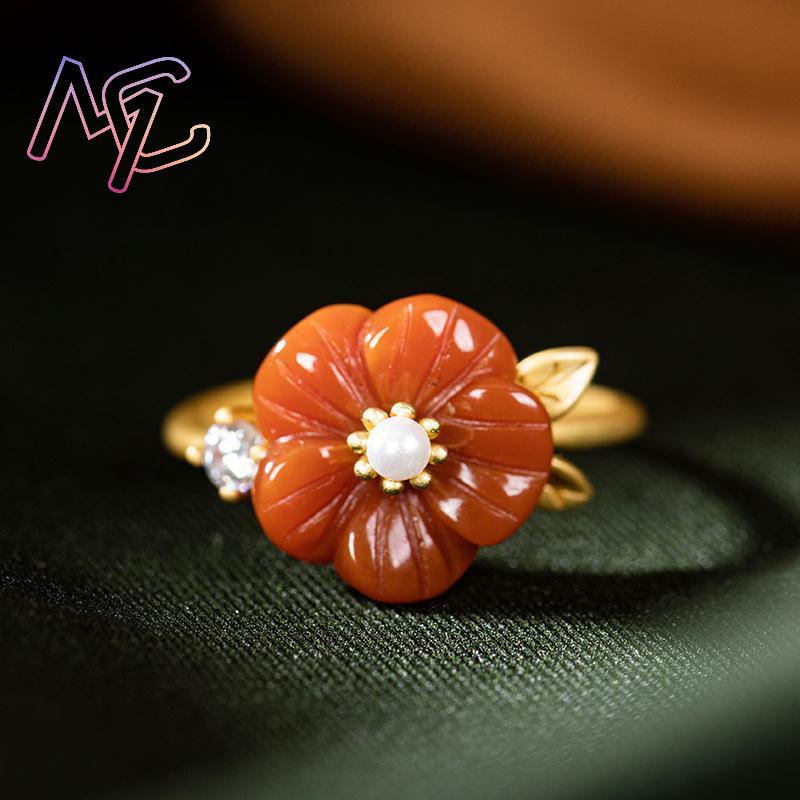 Red Natural Jade Flower Rings  - Rings ulasan dan harga