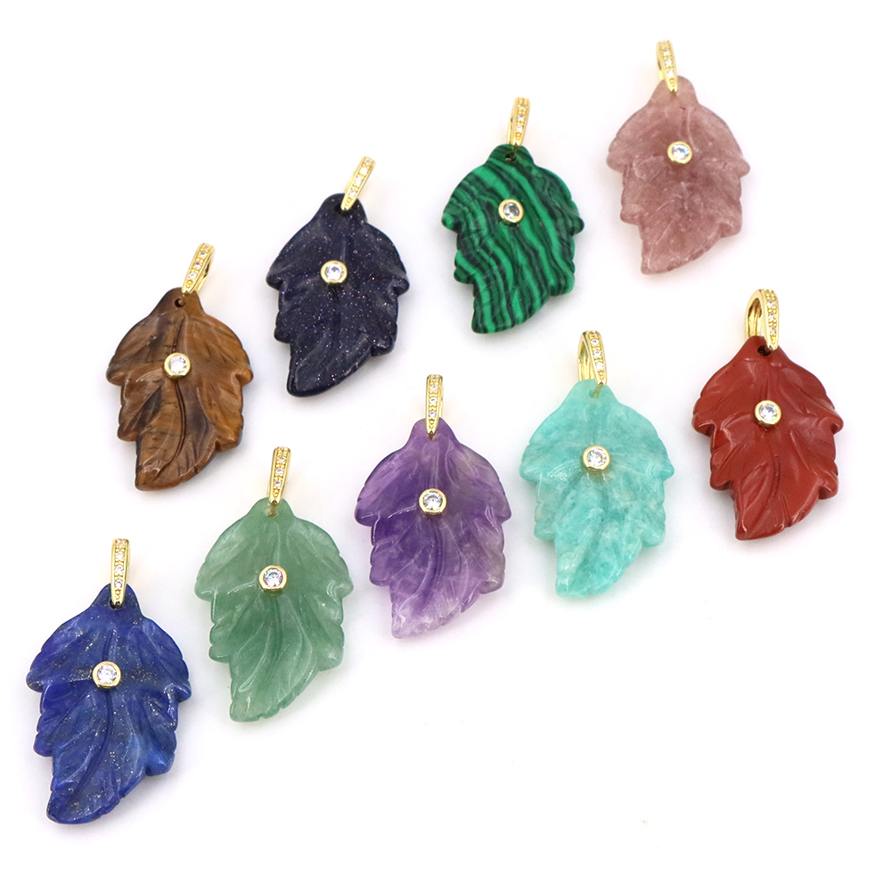 Trendy Leaf Natural Gemstone C - Crystal Pendant Necklace Natural Stone ulasan dan harga