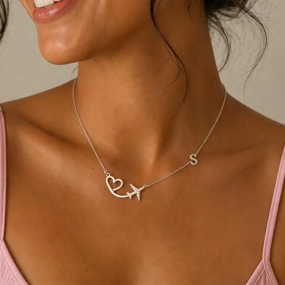 Personalized Heart Airplane In - Custom Name Necklace Stainless Steel ulasan dan harga