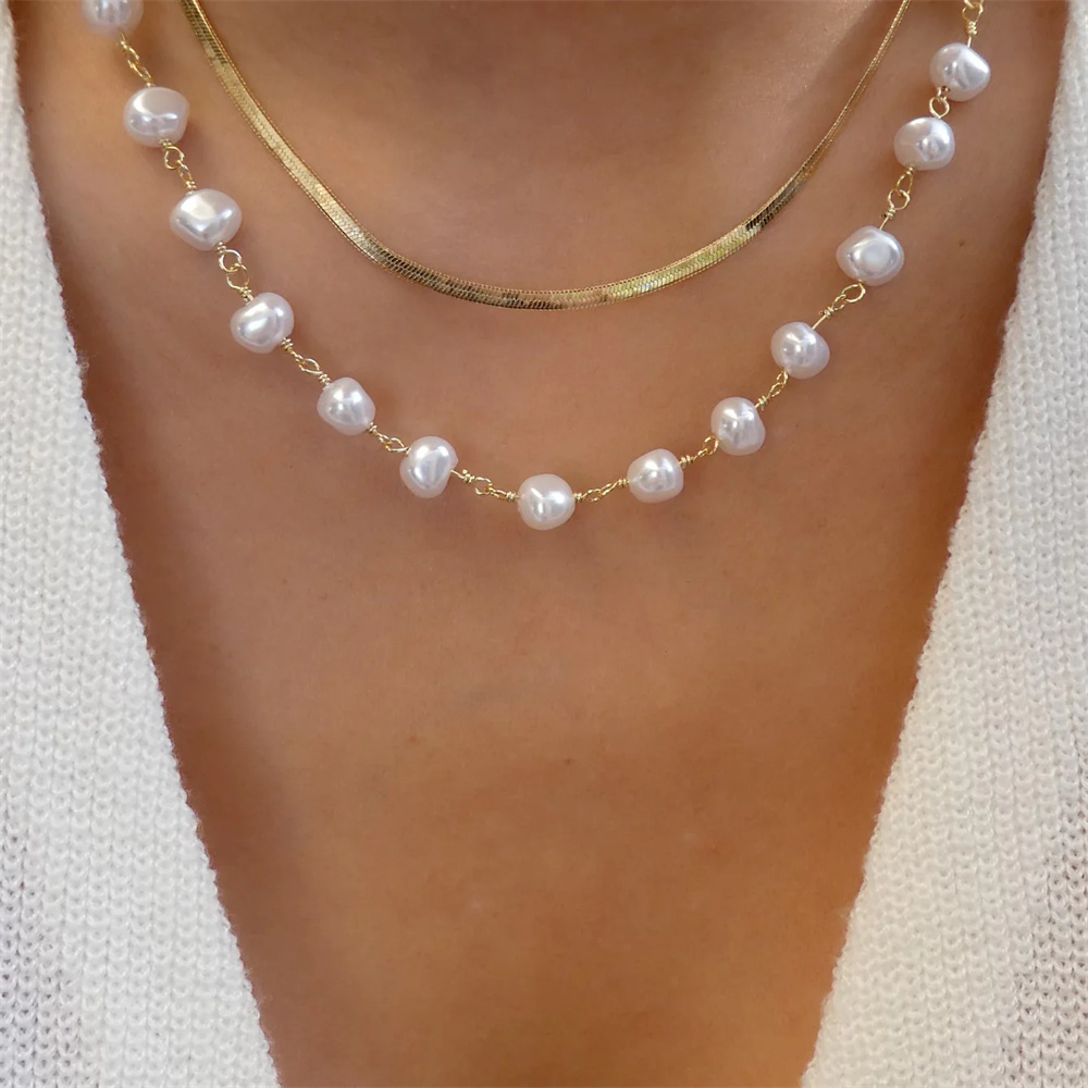 Trendy Gold-plate Geometric Be - Pearl Choker Necklace Vintage ulasan dan harga
