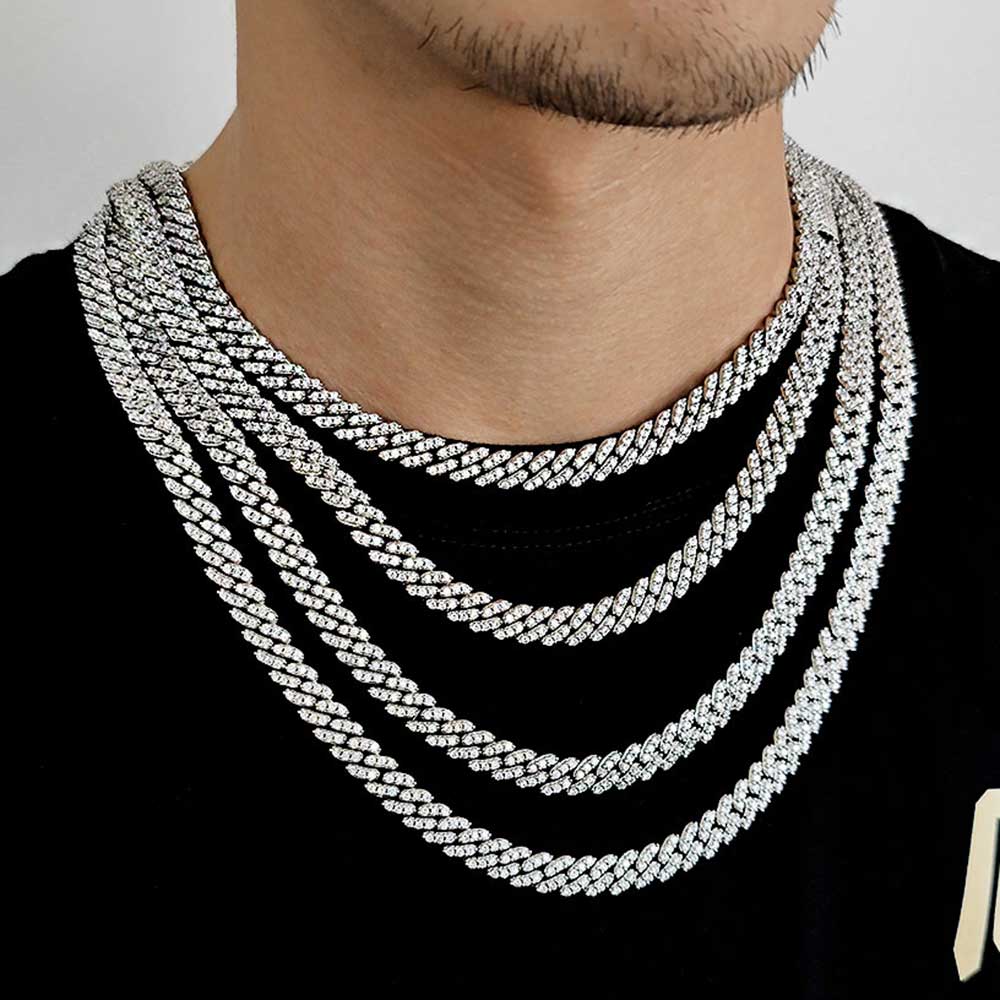 8MM1Row Zircon Women's Necklac - Cuban Link Chain 12Mm ulasan dan harga