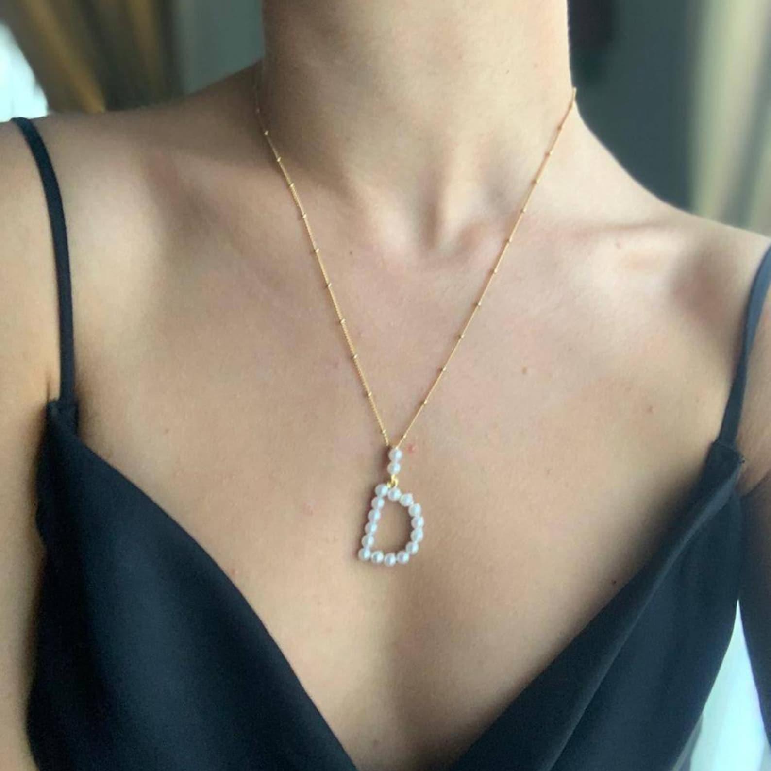 Pearl Initial Layering Pendant - Custom Name Necklace Stainless Steel ulasan dan harga