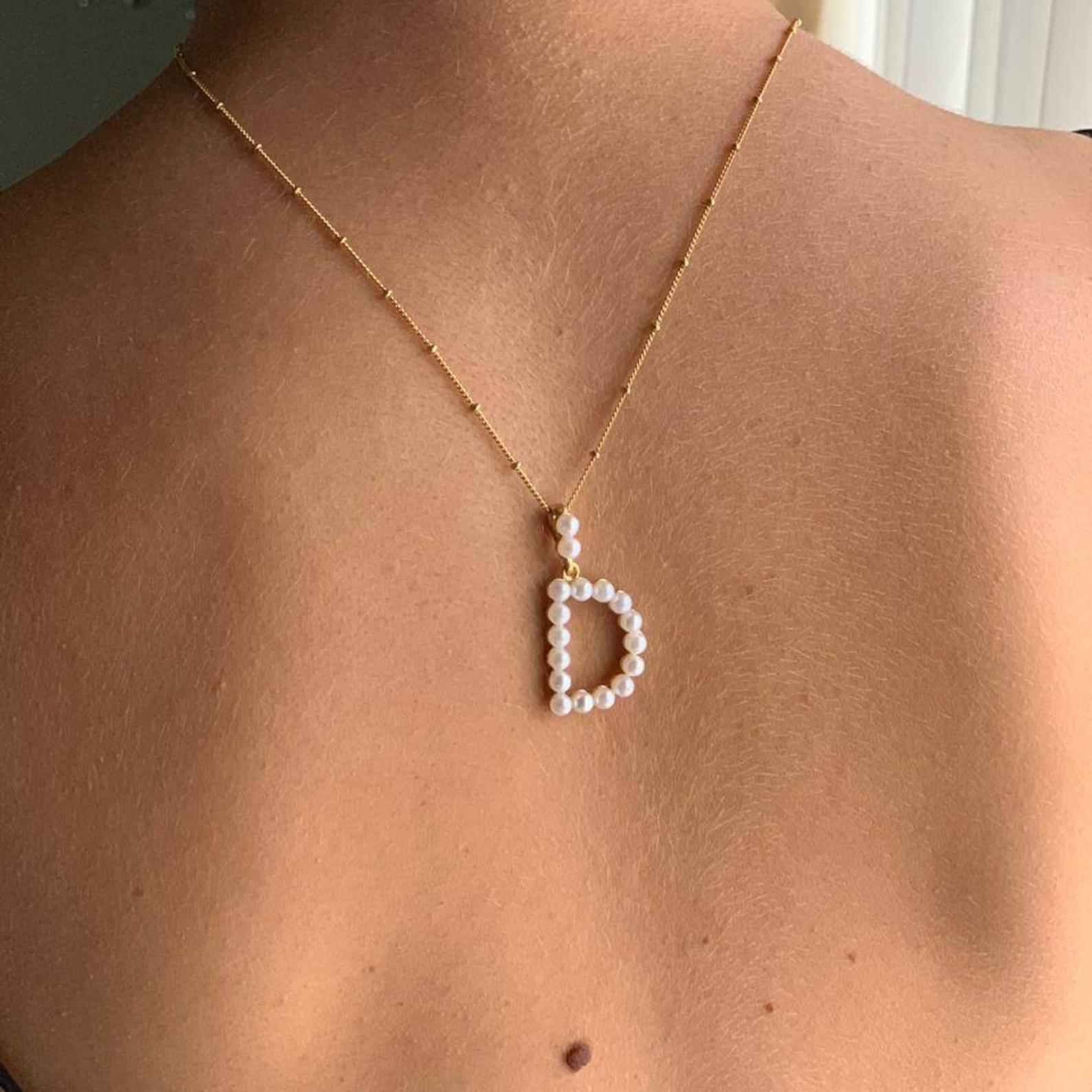 Pearl Initial Layering Pendant - Custom Name Necklace Stainless Steel ulasan dan harga