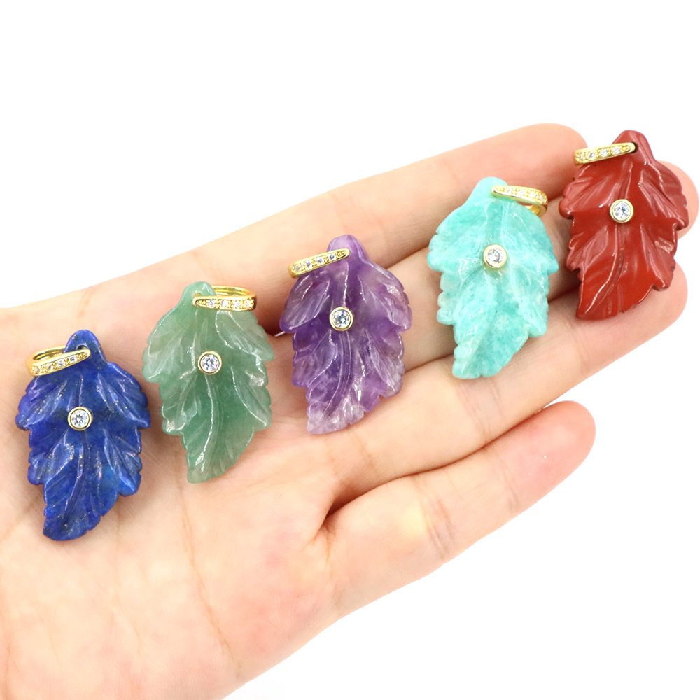 Natural Stone Crystal Leaf wit - Crystal Pendant Necklace Natural Stone ulasan dan harga