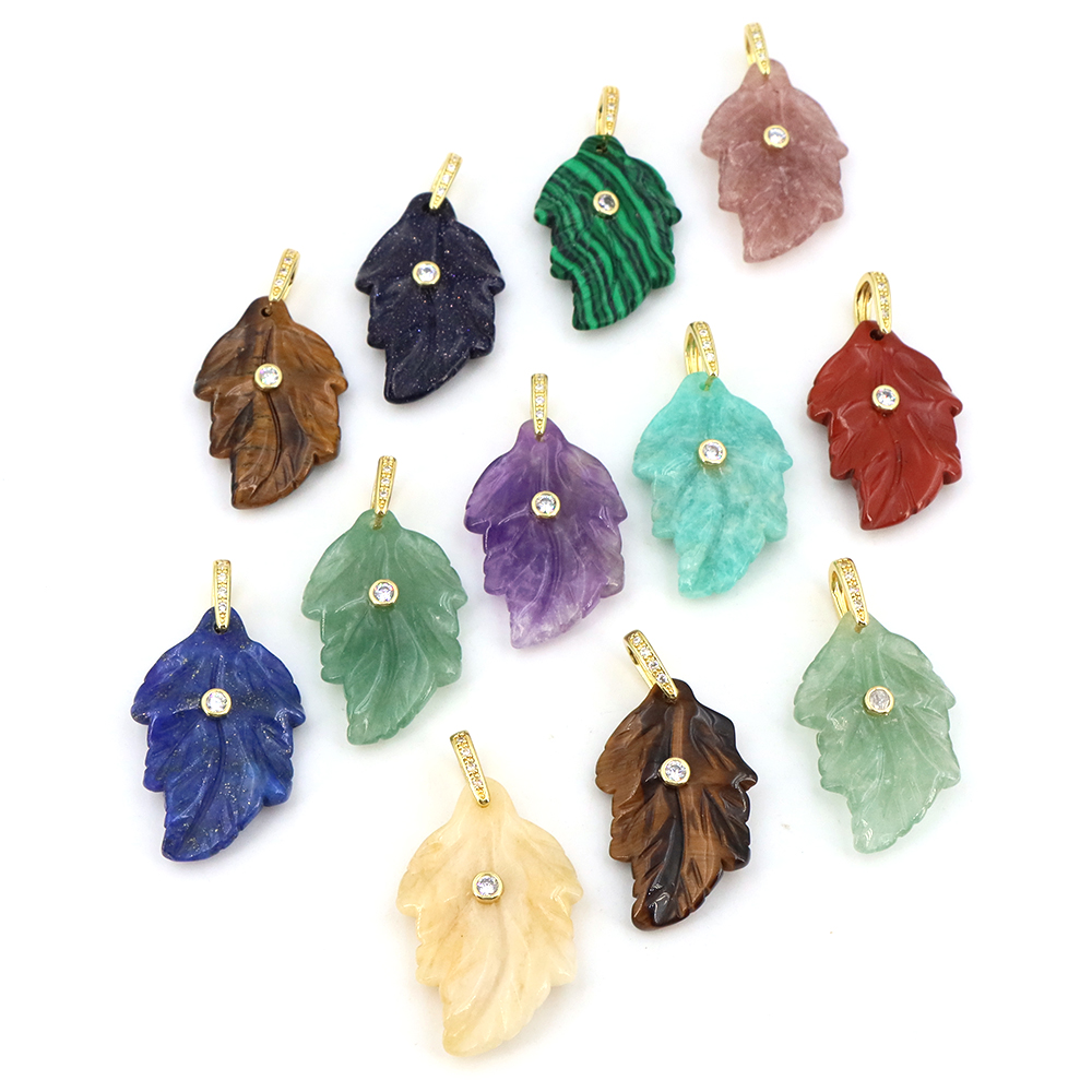 Natural Stone Crystal Leaf wit - Crystal Pendant Necklace Natural Stone ulasan dan harga