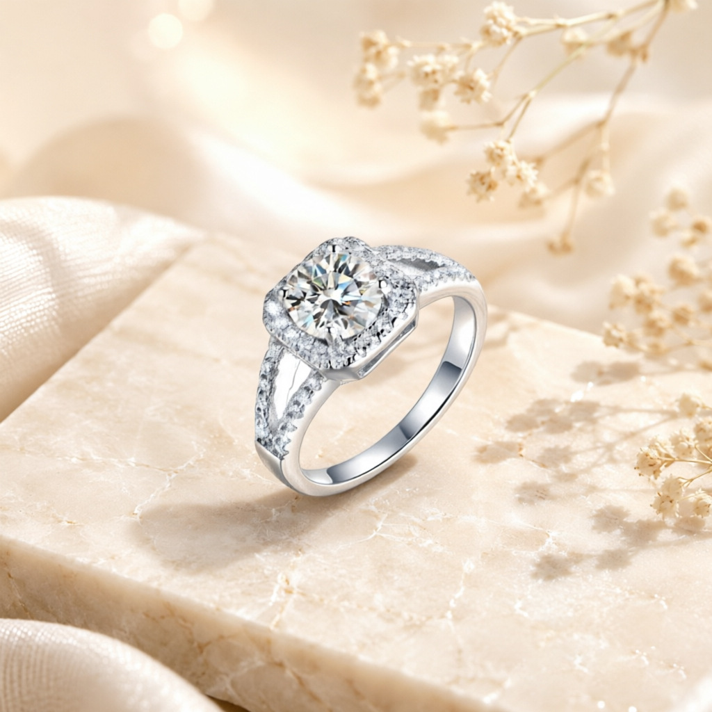 Hot selling 100% S925 silver s - Moissanite Engagement Ring 1 Carat ulasan dan harga