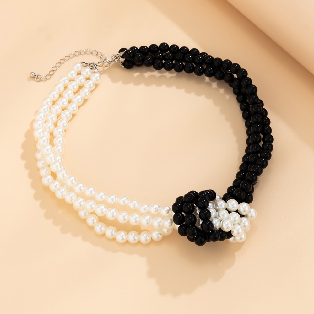 Fashion Retro Black White Stit - Pearl Choker Necklace Vintage ulasan dan harga