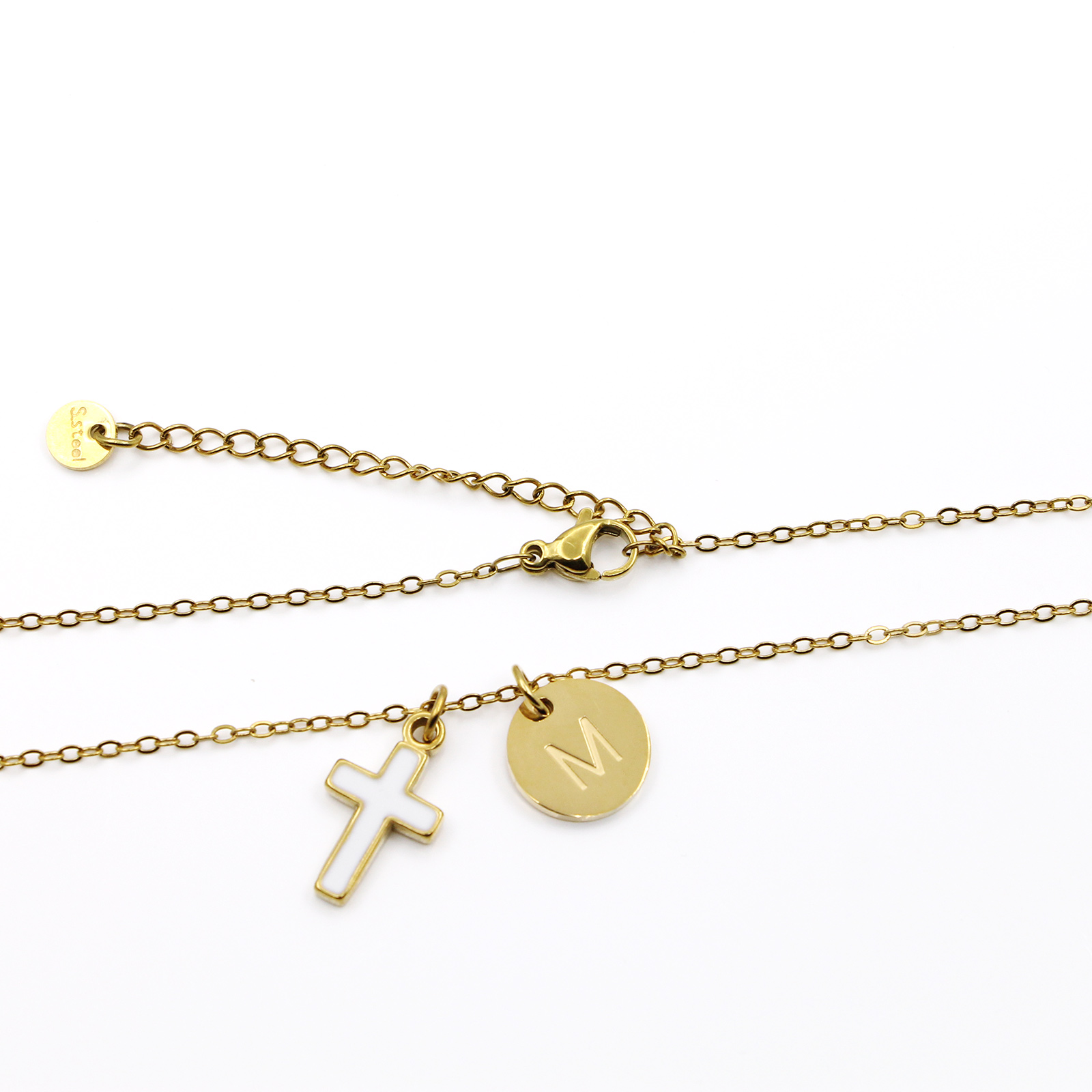 Cross Initial Necklace Stainle - Initial Letter Necklace 18K Gold ulasan dan harga