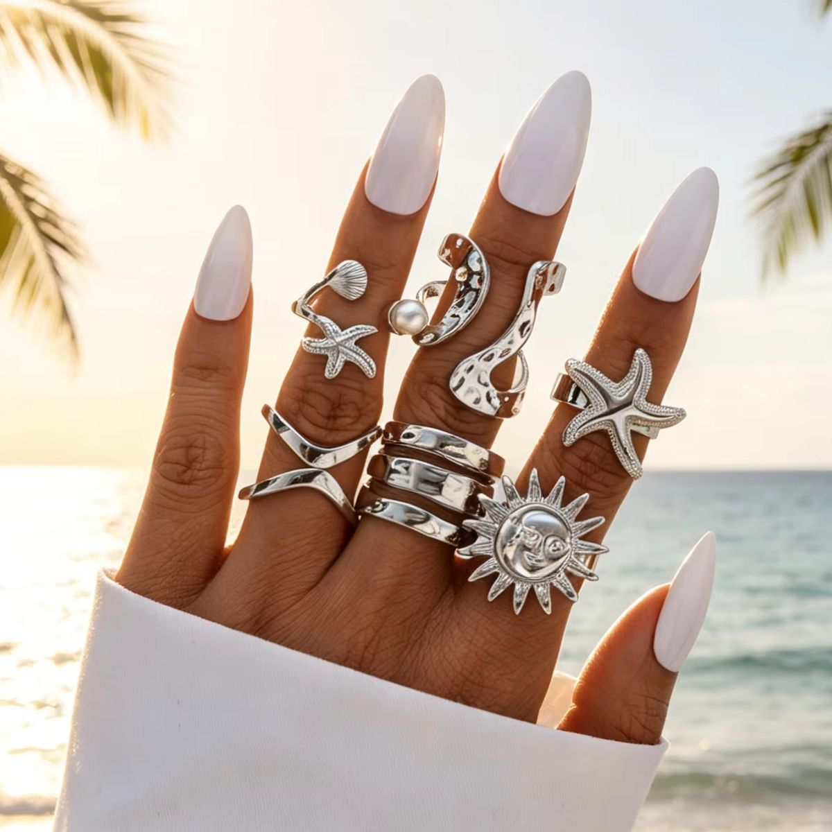 6 Pcs Punk Starfish Sun Flower - Vintage Punk Knuckle Rings Set ulasan dan harga
