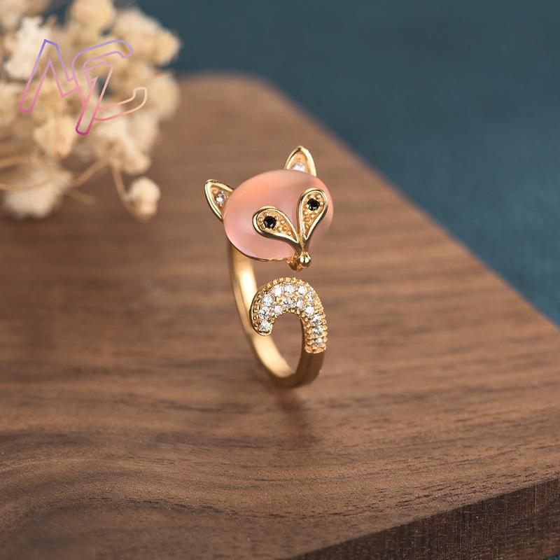 Pink Natural Jade Fox Rings Re - Rings ulasan dan harga