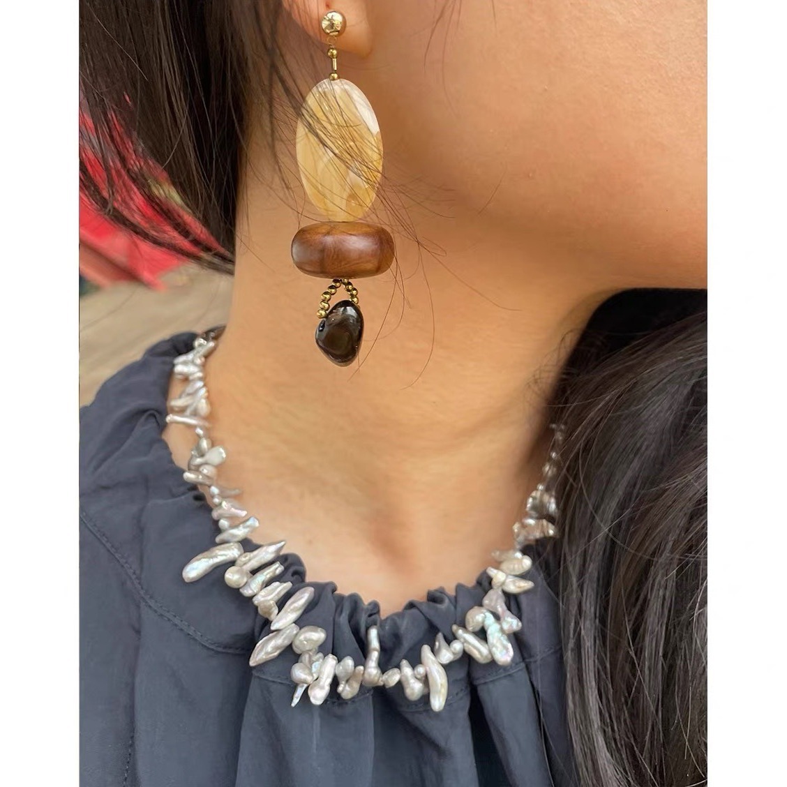 Bohemian Baroque Pearl Choker  - Pearl Choker Necklace Vintage ulasan dan harga