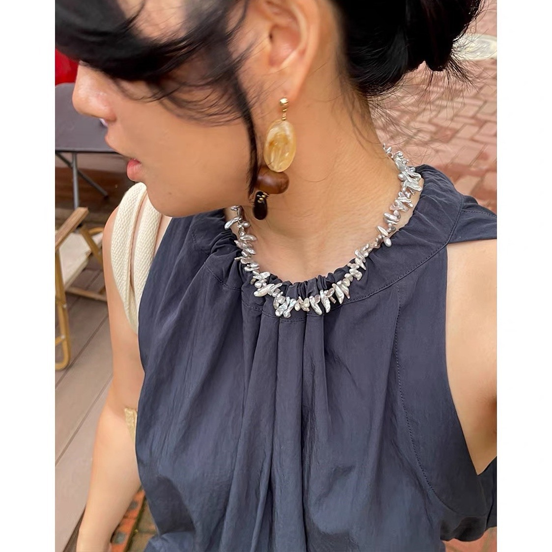 Bohemian Baroque Pearl Choker  - Pearl Choker Necklace Vintage ulasan dan harga