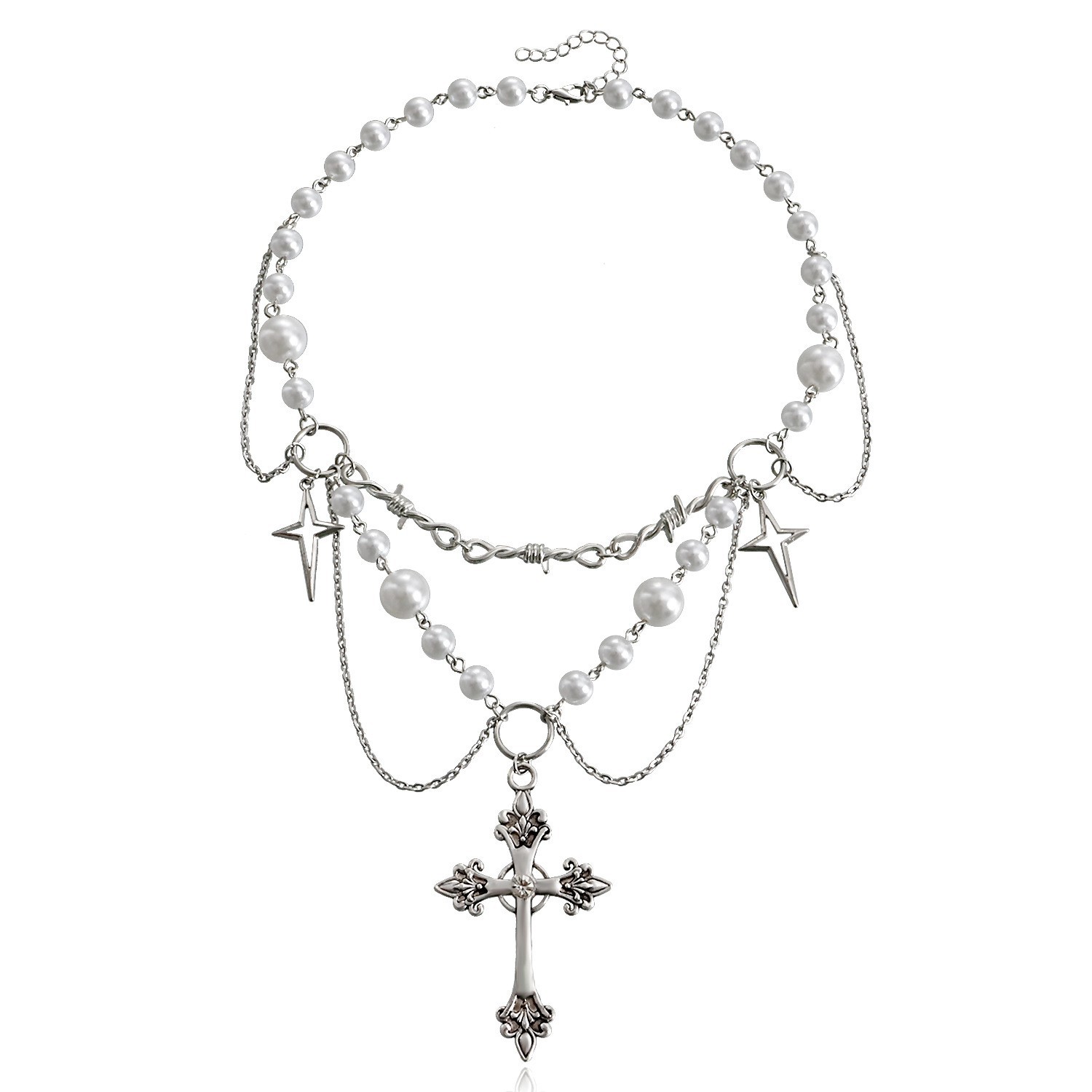 Butterfly Heart Pearls Necklac - Pearl Choker Necklace Vintage ulasan dan harga